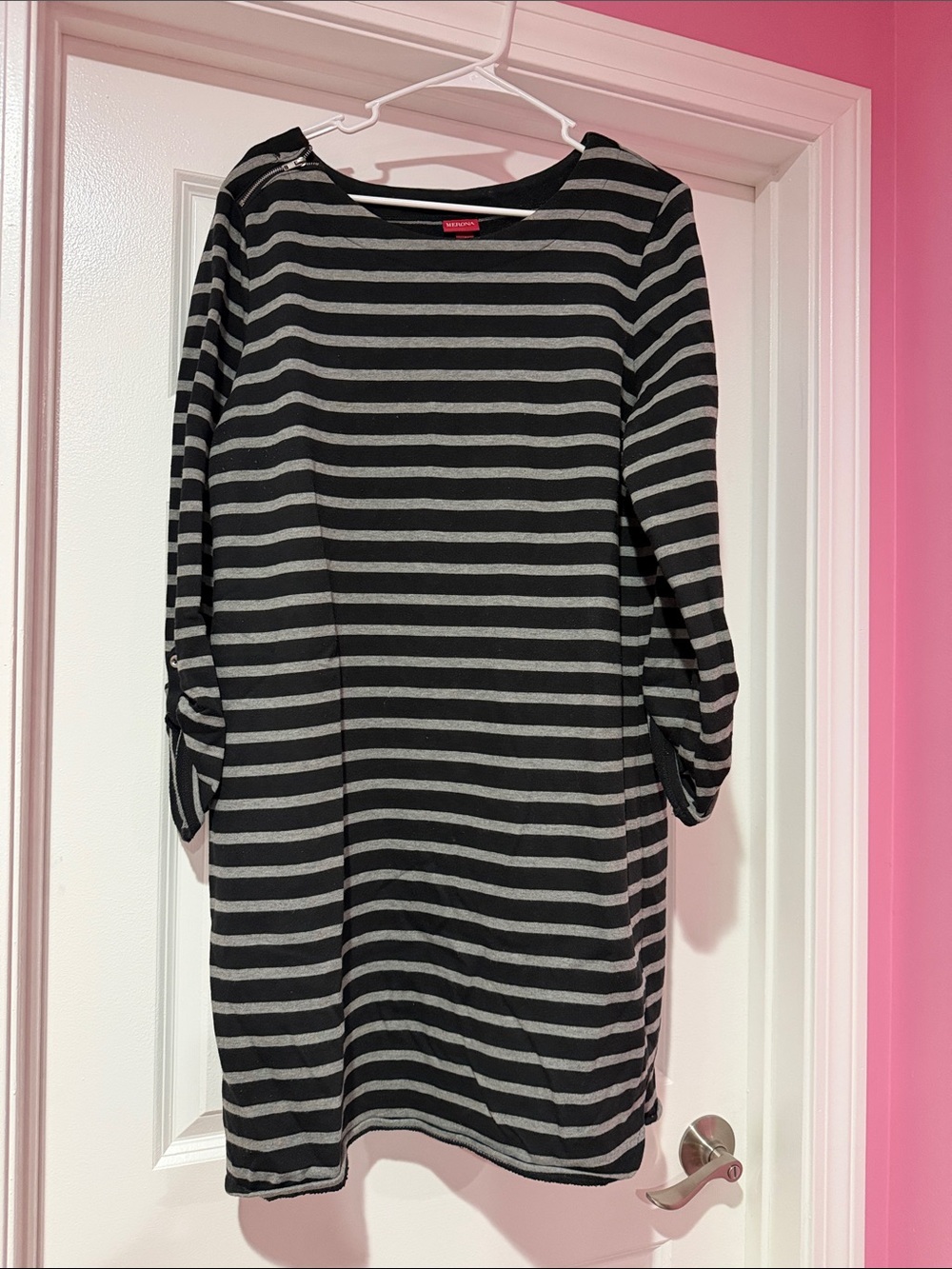 Merona Black and Gray Striped Long Sleeve Dress